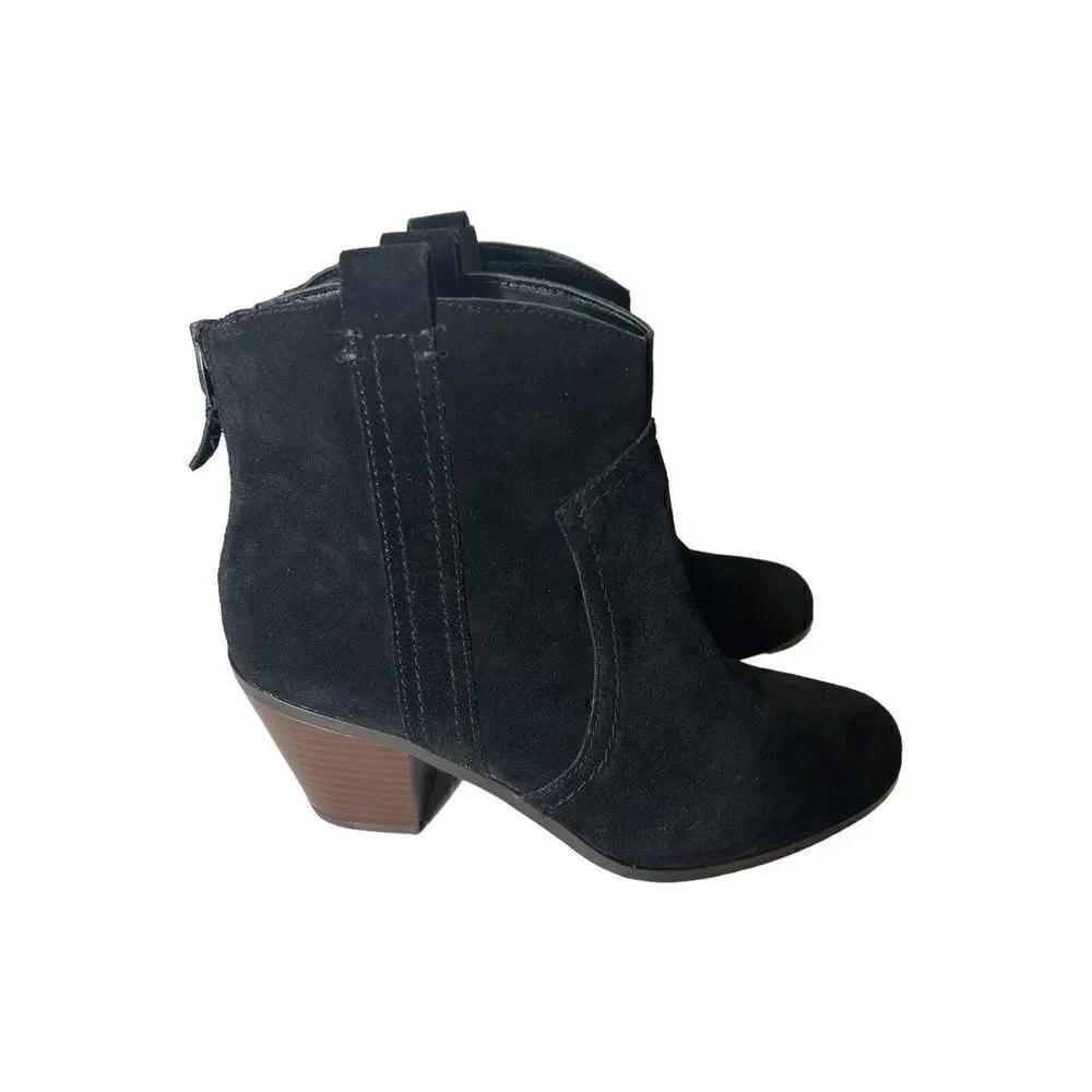 Sam Edelman Leather Suede Heeled Booties Ankle Boot Womens Size 8.5 Black